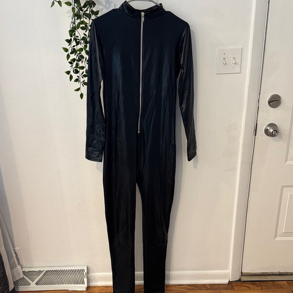 Leg Avenue Pants - Leg Avenue wet look latex  Black Zipper Jumpsuit